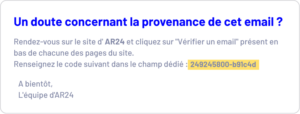 code vérification email AR24